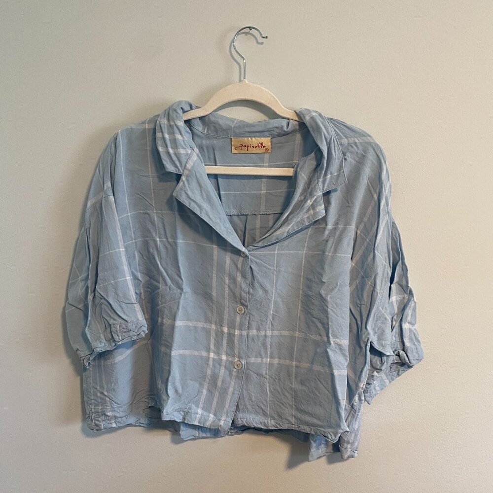 Papinelle Plaid Relaxed Fit Short Pajamas In Sky Blue - EUC - Picture 2 of 6
